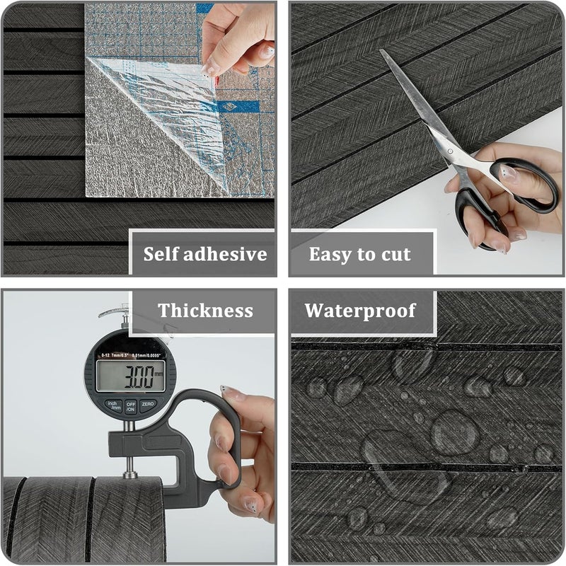 STICKEEP Grey/Black 3D Wood Panels for Interior Wall Decor Self Adhesive Wood Slat Wall Paneling Peel and Stick Sound Froof Foam Wooden Panels Wallpaper for Walls Bedroom Office Studio 23.6" x 120" - Image 5